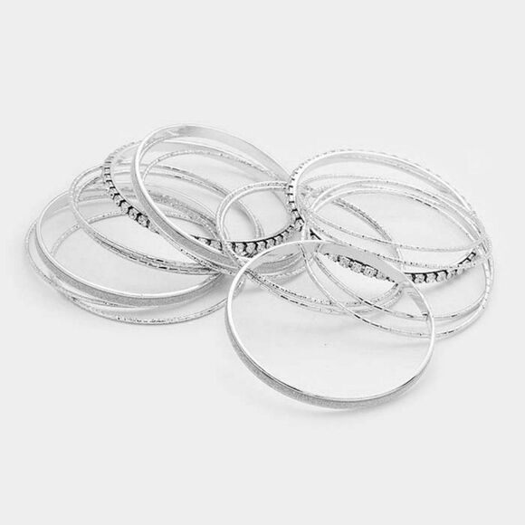 17PCS - Rhinestone Silver  Metal Bangle Bracelets - Picture 2 of 7
